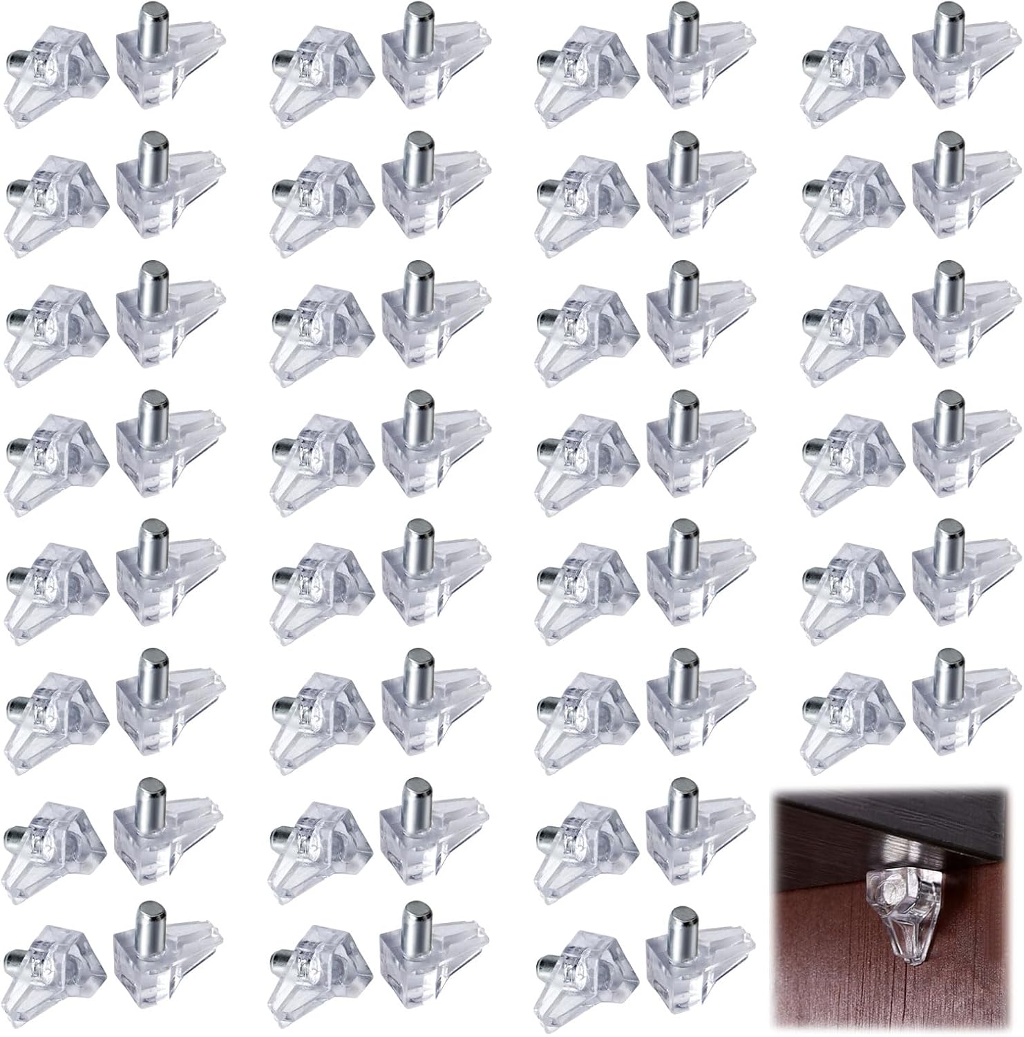 60PCS ScrewIn Clear Glass Shelf Pegs,Plastic Shelf Support Pegs 5mm