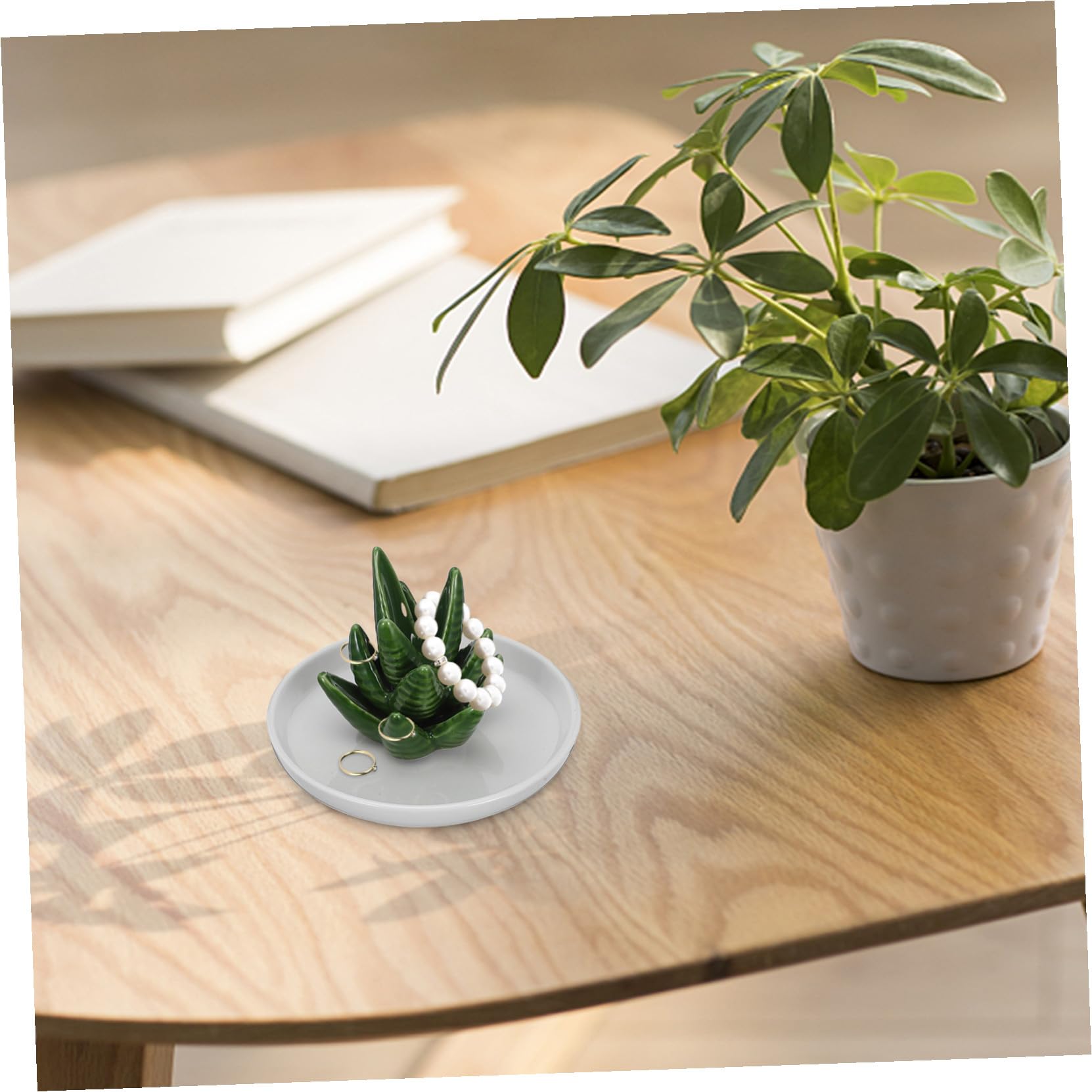VALICLUD Plato de Cerámica para Joyas Soporte para Anillos en Forma de Cactus, Organizador Decorativo Adecuado para Exhibir y Almacenar Anillos Baño o Sala