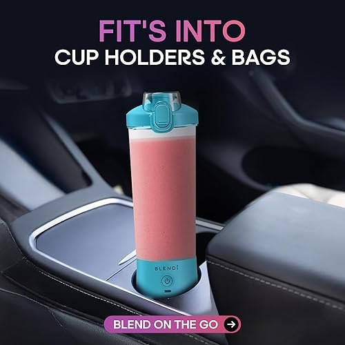 Vista 3 de BLENDi Licuadora personal de viaje extra grande de 24 onzas sin BPA recargable por USB, con acero inoxidable, ideal para batidos de proteínas, Azul