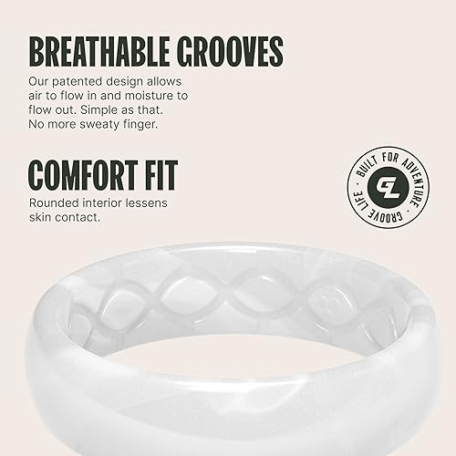Miniatura 3 de Groove Life Anillo de silicona fina y sólida, anillos de boda de goma transpirable para mujeres, cobertura de por vida, diseño único, anillo de