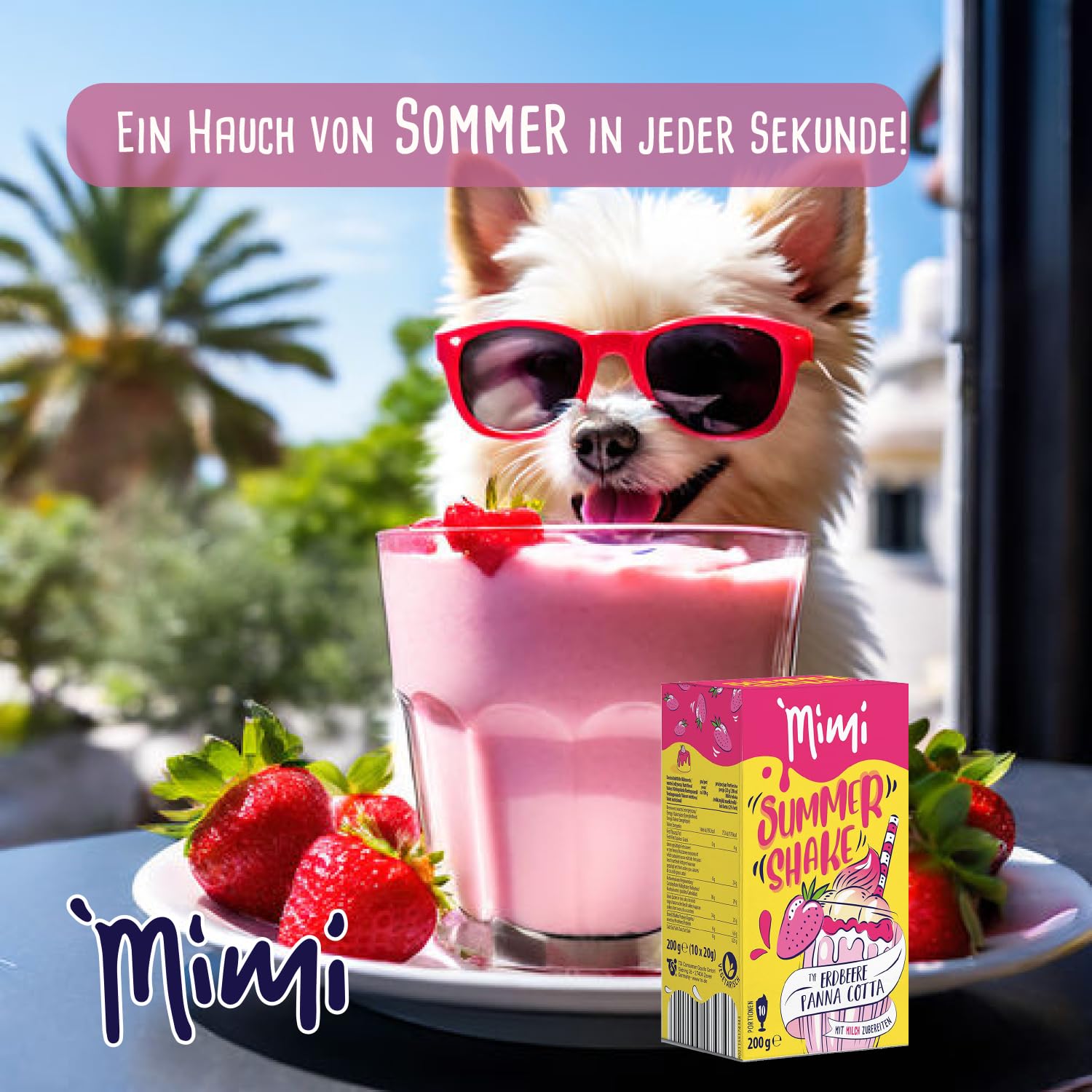 Fraix Mimi, frullato estivo, fragola, panna, cotta, 24 x 200 g, 10 porzioni, milkshake in polvere, deliziosa bevanda estiva, polvere solubile con sapore di fragola, confezione da 24 pezzi