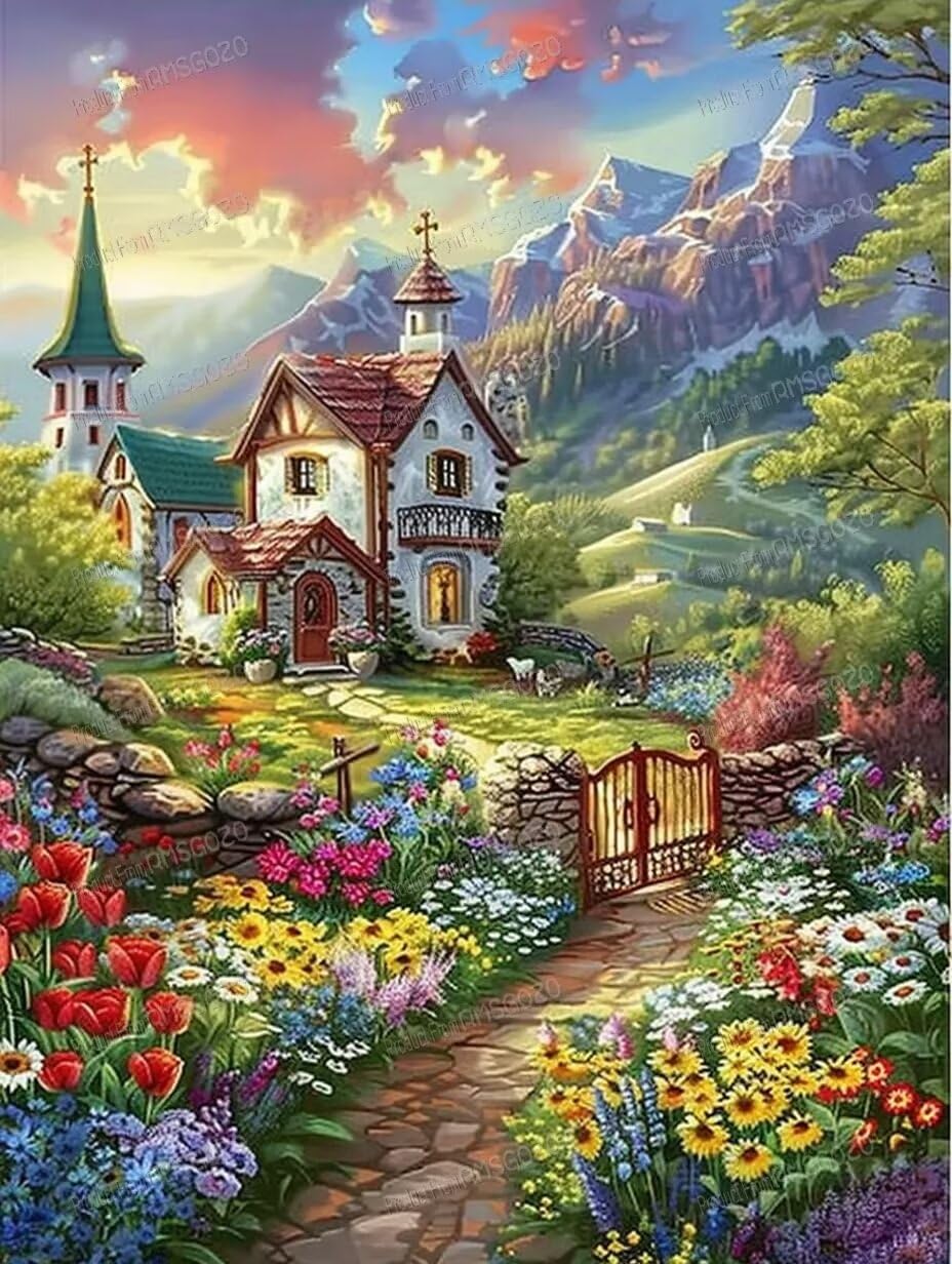 Amazon.com: RMSGOZO Spring Flower Cottage Canvas Posters Modern