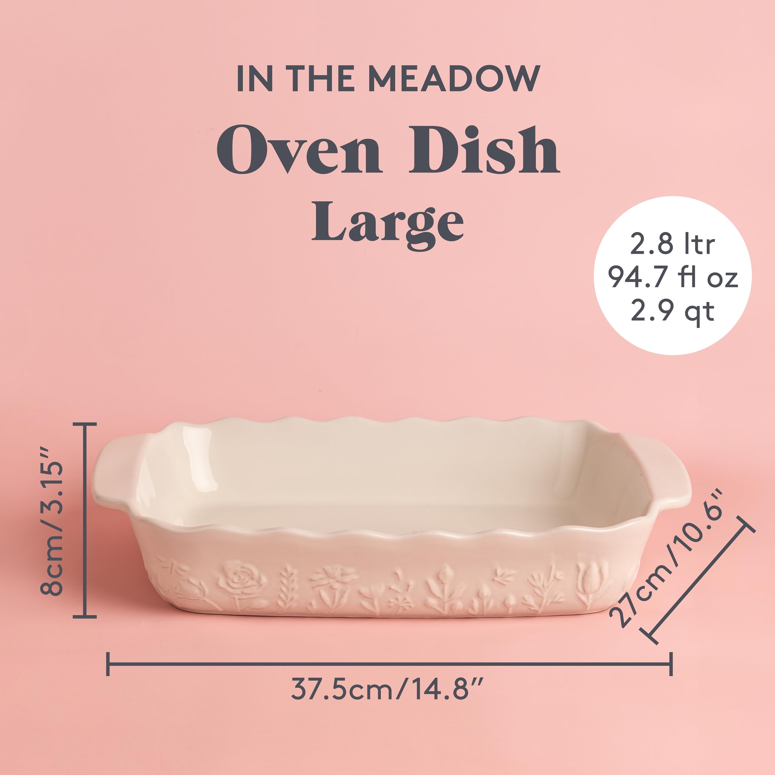 Mason Cash in The Meadow - Grande teglia rettangolare in gres porcellanato con motivo floreale, 33 x 23 cm, 2,8 litri, per cuocere al forno, arrostire e servire