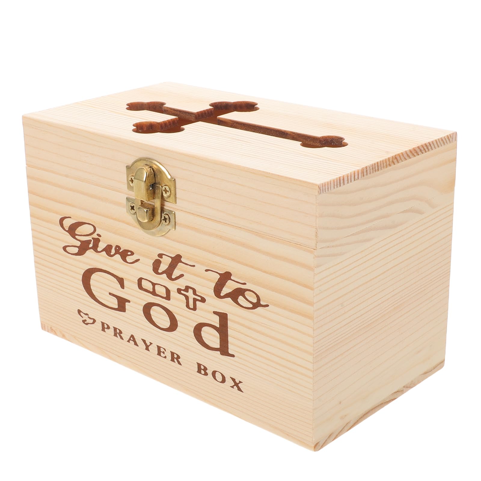 DONFAMDS Portable Christian Wooden Prayer Box with Intricate Hollow Cross Design, Beige Pine Wood and Iron Material, for Prayerful Reflection and Carrying Scripture Or Prayer Cards