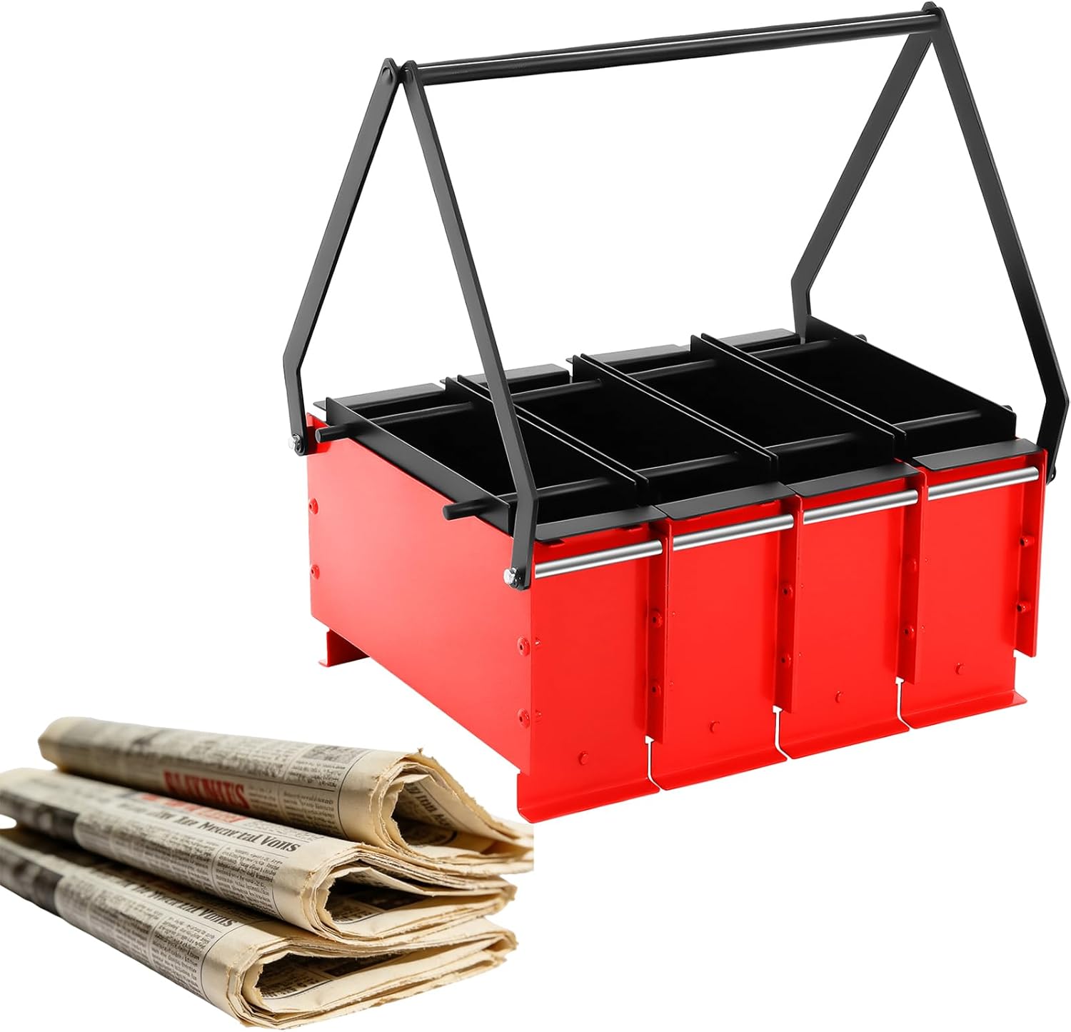 4 Grids Log Briquette Maker, Manual Newspaper Clumping Press, Rectangular Freestanding Spray Molding Environment Protecting Heavy Duty Fire Brick Press Carbon Steel for Homes, Red&Black