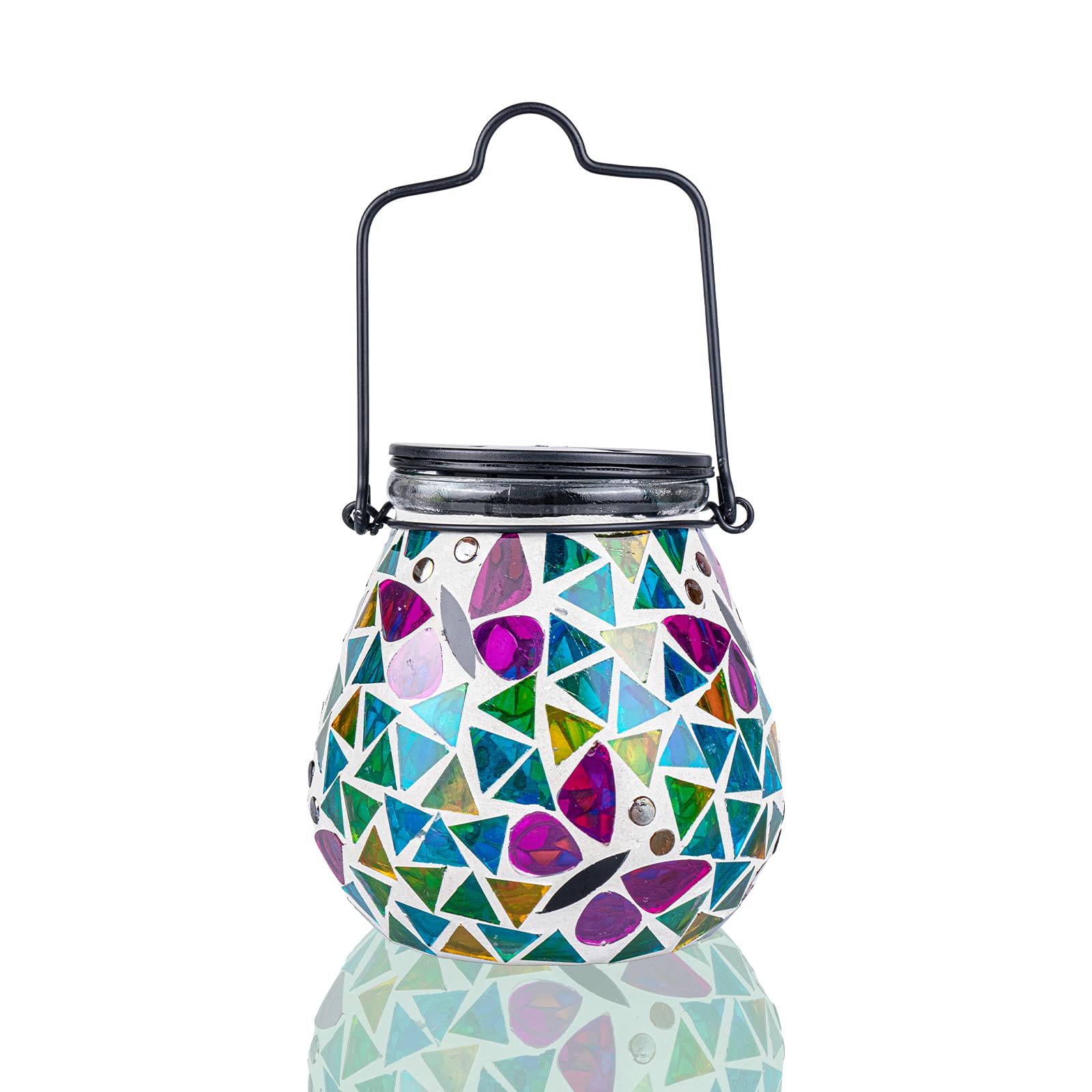 Mosaic Solar Light Outdoor Hanging Lantern - Butterfly Theme Jar Lantern Waterproof Table Lamp for Garden, Patio, Party, Yard, Outdoor Indoor Decoration