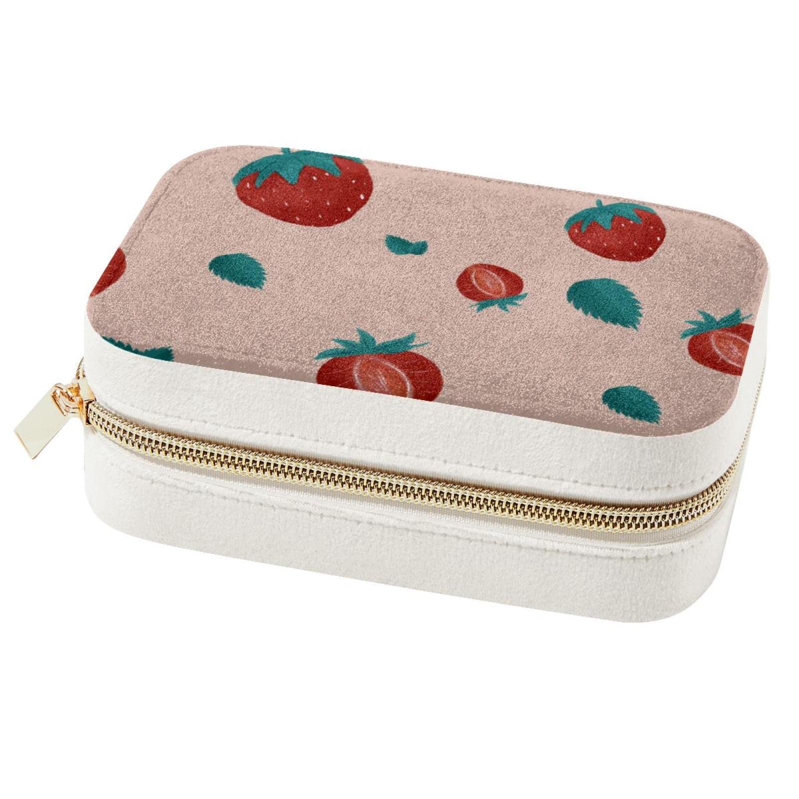 Boîte à bijoux portable fraise finition soignée pour bagues