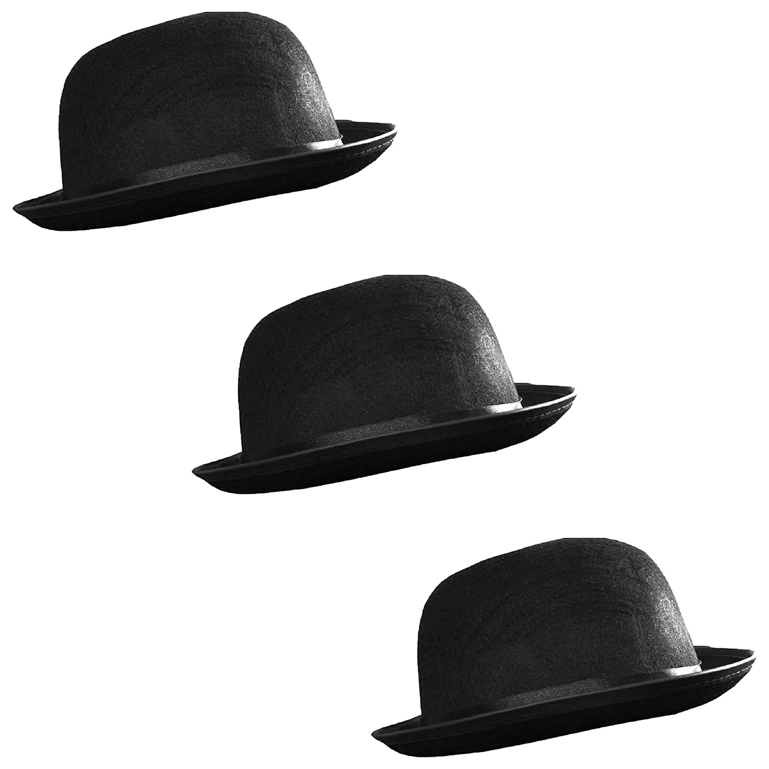 Bowler Hat - Fancy Dress Accessory Mens Ladies 58cm Circumference Felt Victorian Gent Costume Accessory - Pack Of 3