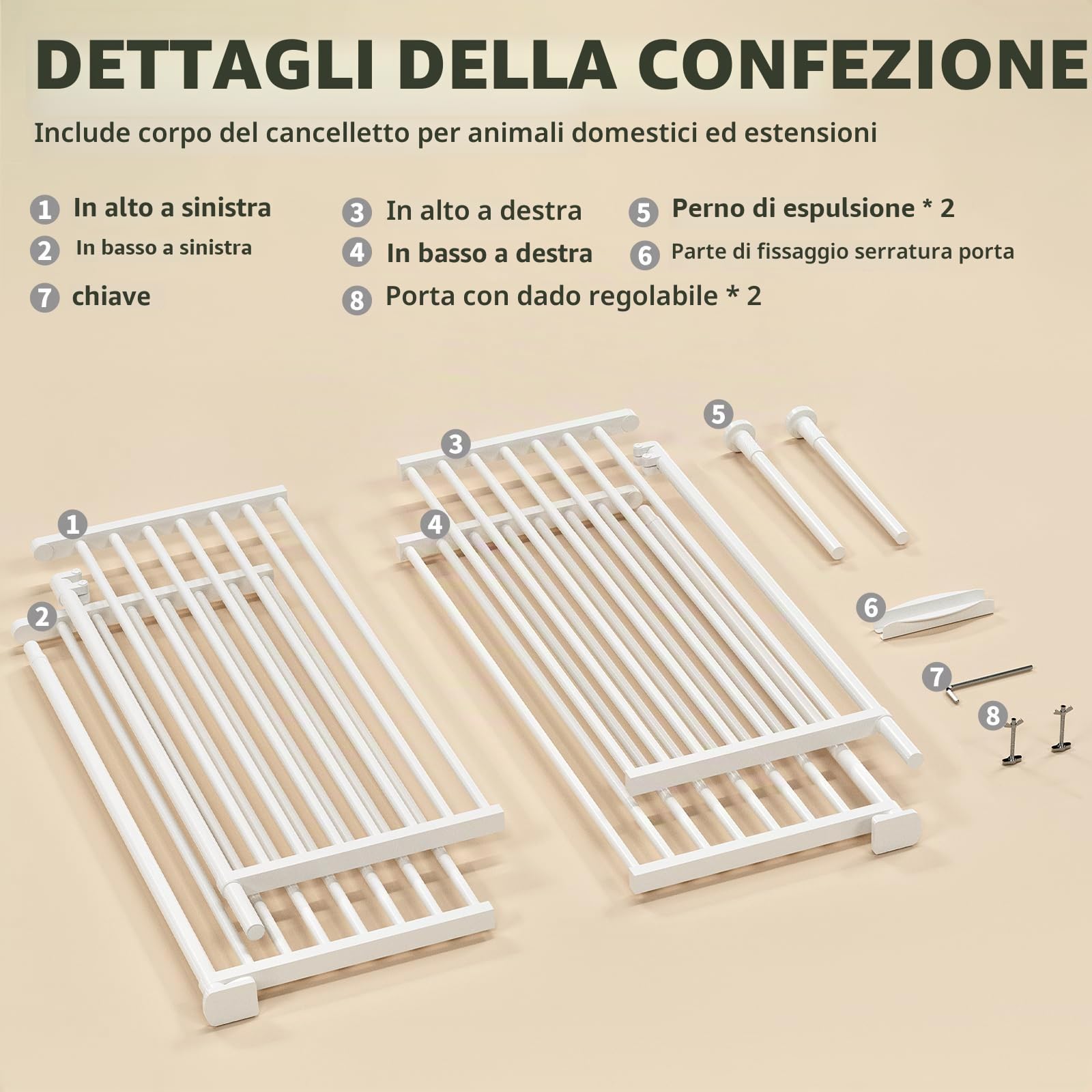 Cancello per animali domestici extra alto, 180 cm, con ante e serrature, adatto per porte da 190 a 250 cm di altezza, estensibile, regolabile, senza foro, per porte e camere da letto (larghezza 65
