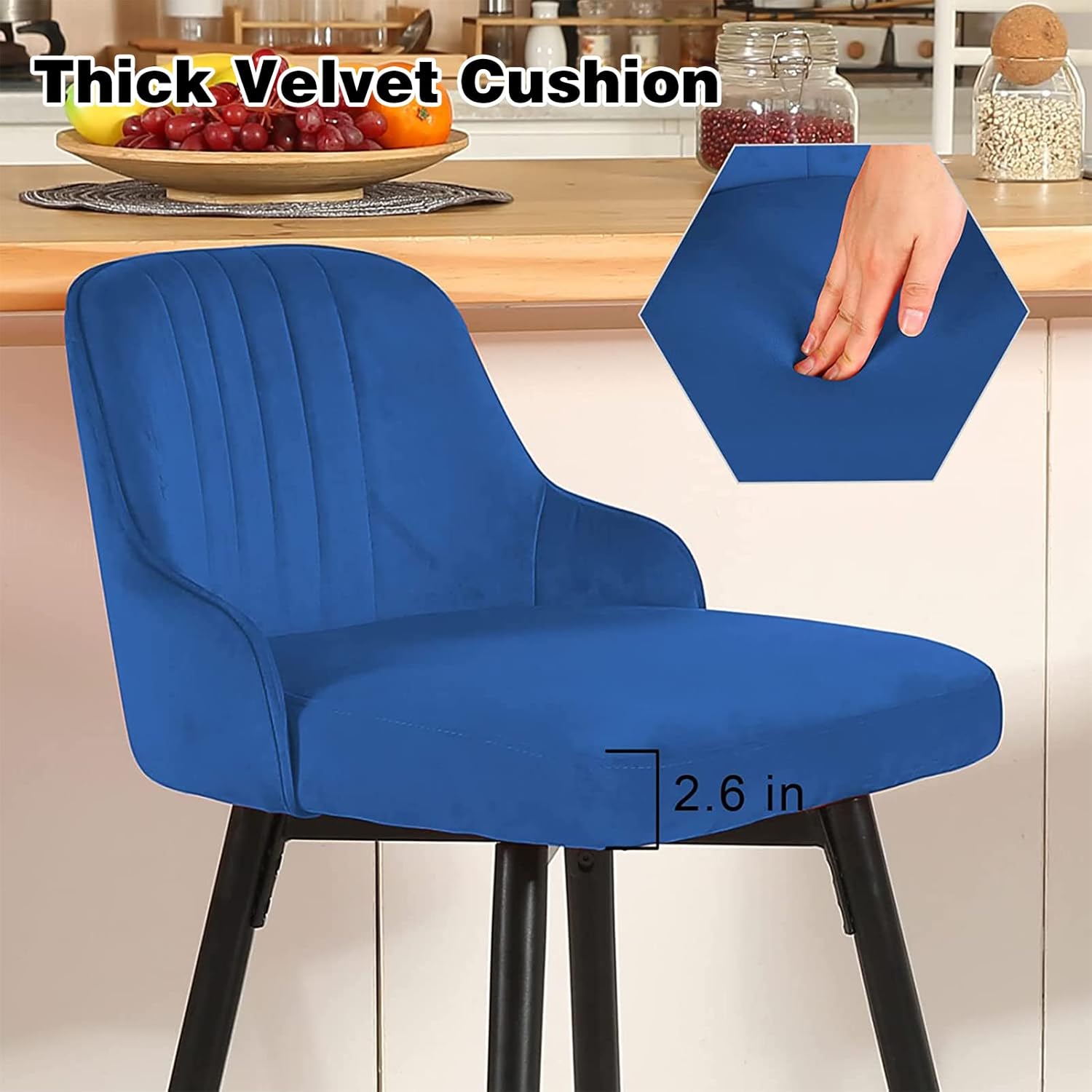 Buy 360° Swivel Counter Height Bar Stools Set of 4, Velvet Barstool