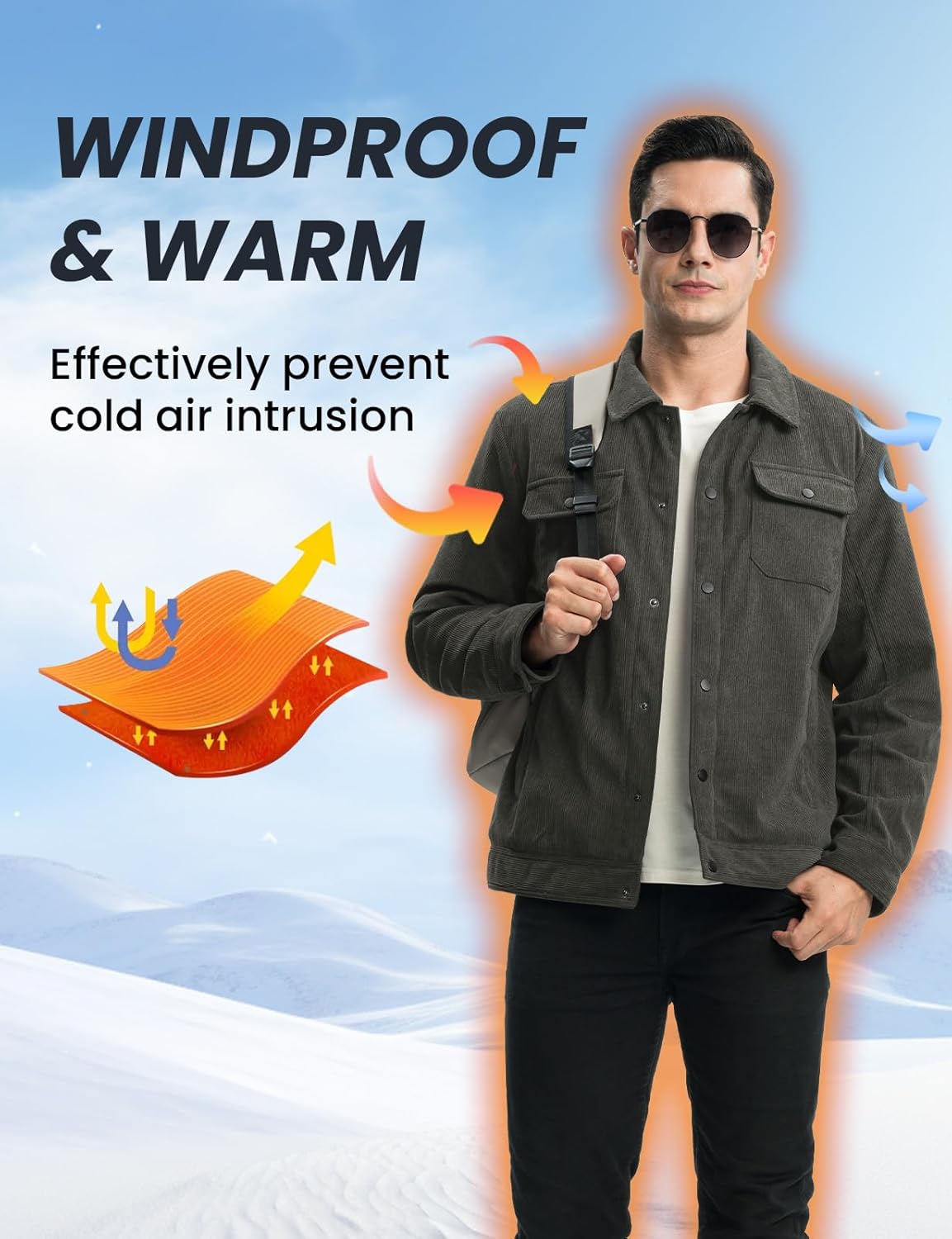 TBMPOY Men's Corduroy Jacket Fleece Sherpa Lined Winter Coat Warm Trucker Work Casual Cargo Jackets with 5 Pockets - Image 6