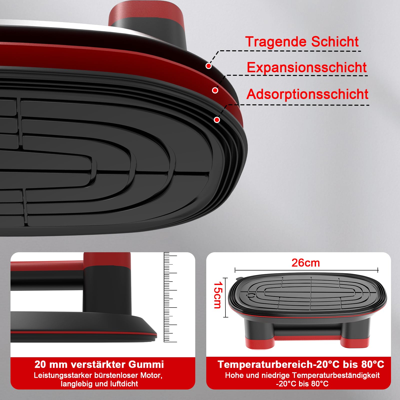 Akku Saugheber 300 KG, Upgrade Saugheber mit 5000 mAh Akku, Auto Nachsaugfunktion,Doppelmotor für Starke Saugleistung, LCD Anzeige, für Fliesen, Glas, Holzplatten, Marmor & Möbel