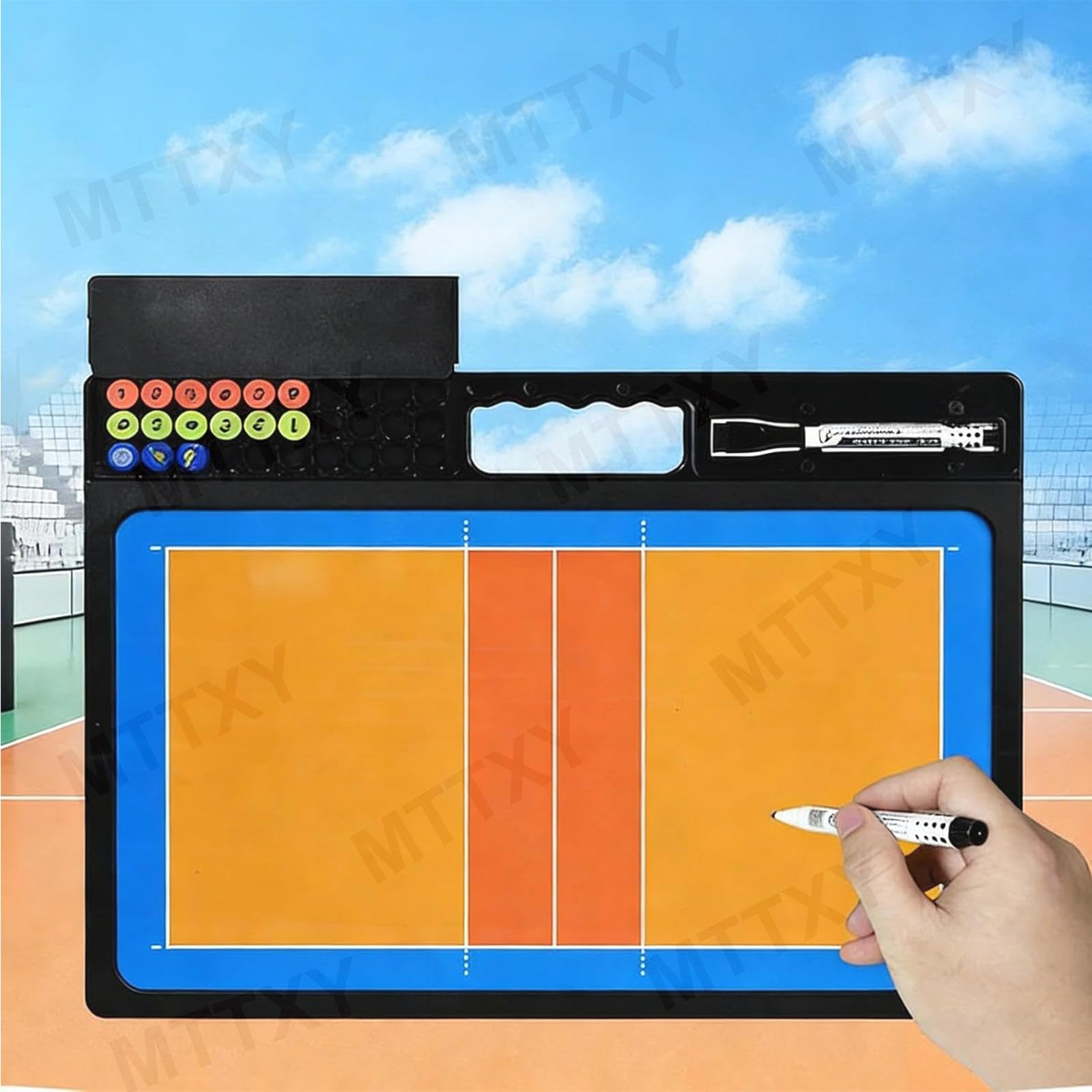 Lavagna magnetica per allenatori di pallavolo da 45x34 cm, lavagna portatile bifacciale per allenatori di pallavolo, per l'insegnamento tattico di allenatori professionisti.