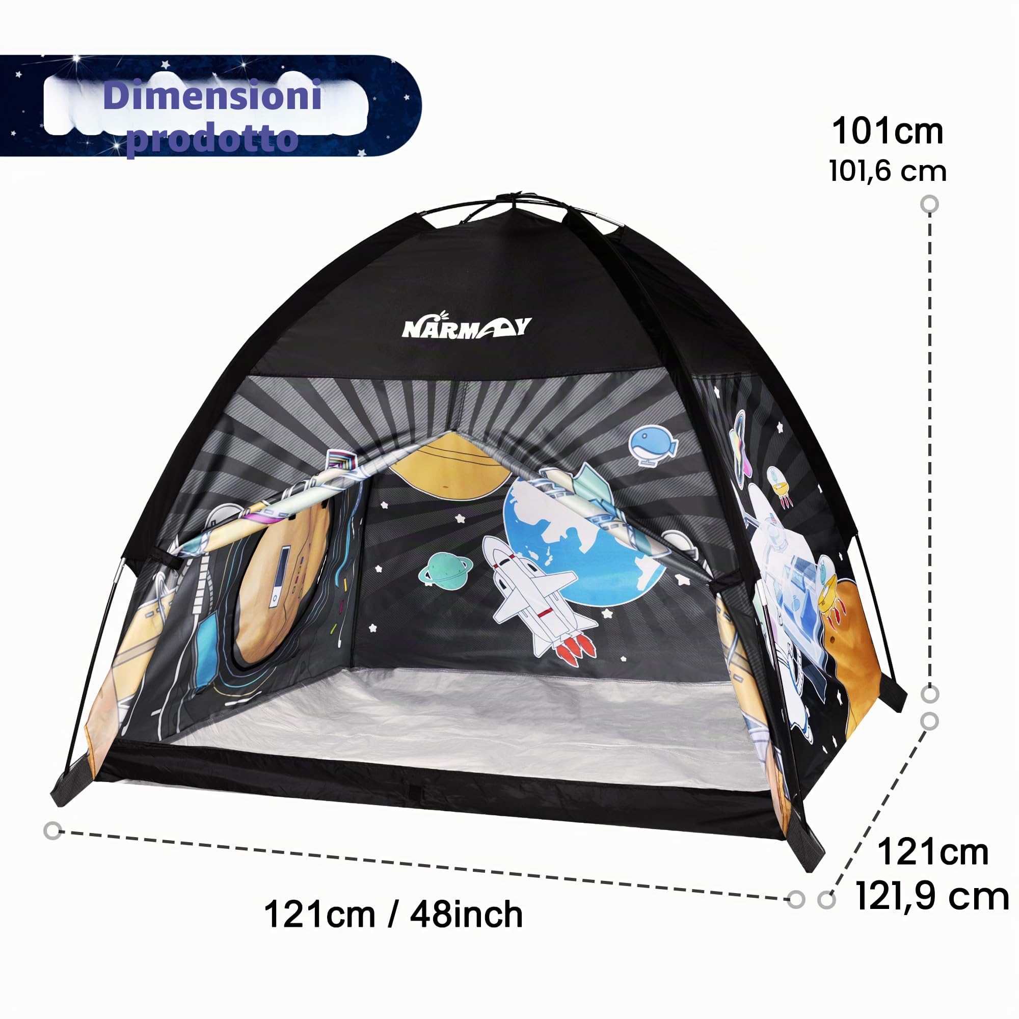 NARMAY® Tenda da gioco motivo spazio per bambini, da esterno e interno, 121 x 121 x 101 cm