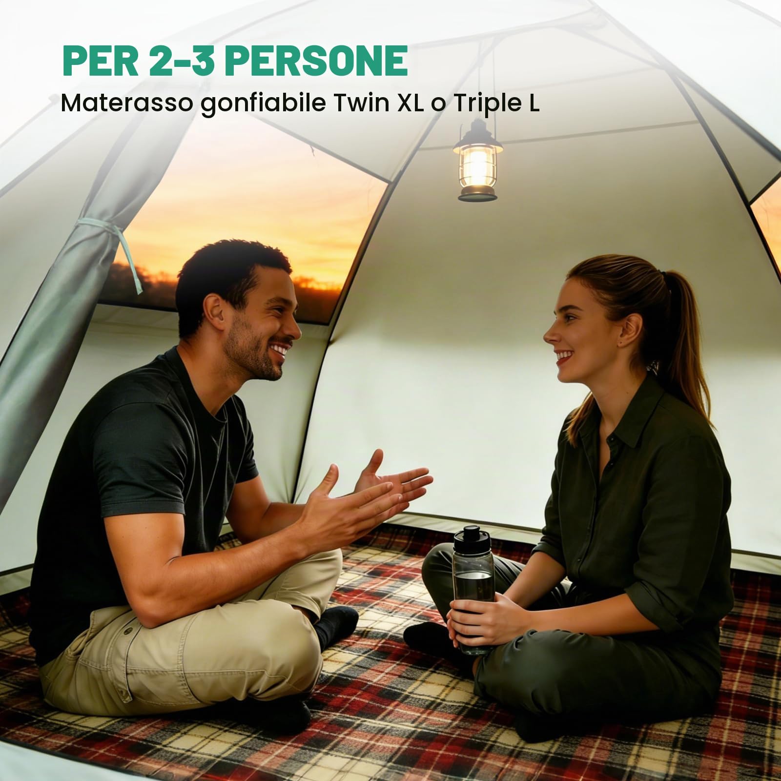 Tenda da campeggio per 1-3 persone, ultraleggera, doppio strato impermeabile e antivento, con ingombro ridotto per campeggio, giardino, escursionismo, trekking e famiglie (Verde esercito)