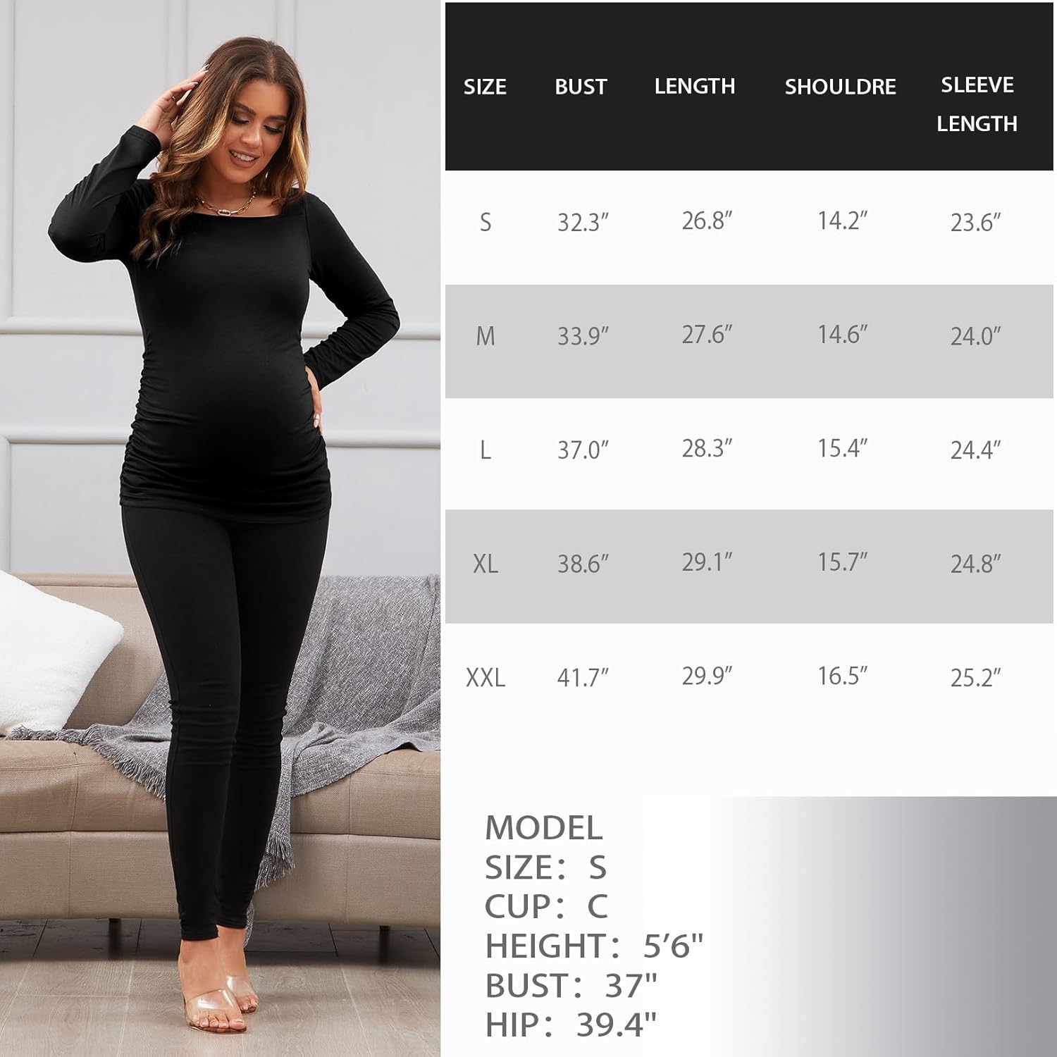 GINKANA Maternity Shirts Square Neck Slim Fit Tee Top Pregnancy Basic Long Sleeve Shirt for Daily Wear - Image 7