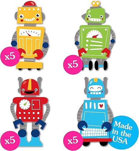 Miniatura 1 de Big Dot of Happiness Gear Up Robots - Decoraciones de bricolaje para fiestas de cumpleaños o baby shower, juego de 20