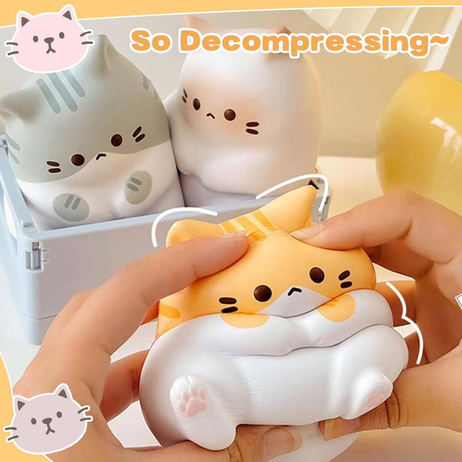 Giocattolo Antistress Gatto Squishy In Peluche Floccato – Morbido Sensoriale Per Ansia, Bianco E Rosa - 2