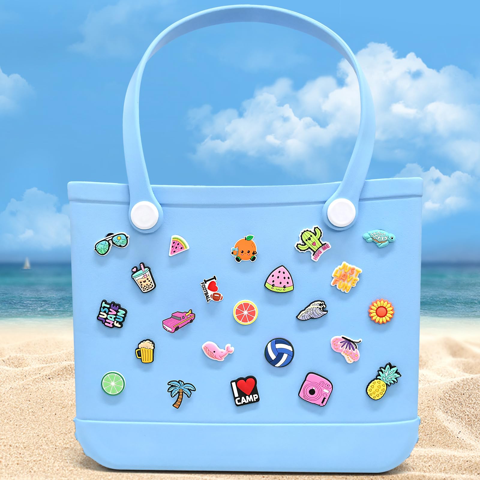 YEALQUE 30pcs Random Different PVC Bogg Bag Charms for Woman Leisure Charm for Beach Tote Bag Decorative Bogg Bag Accessories Woman Gifts