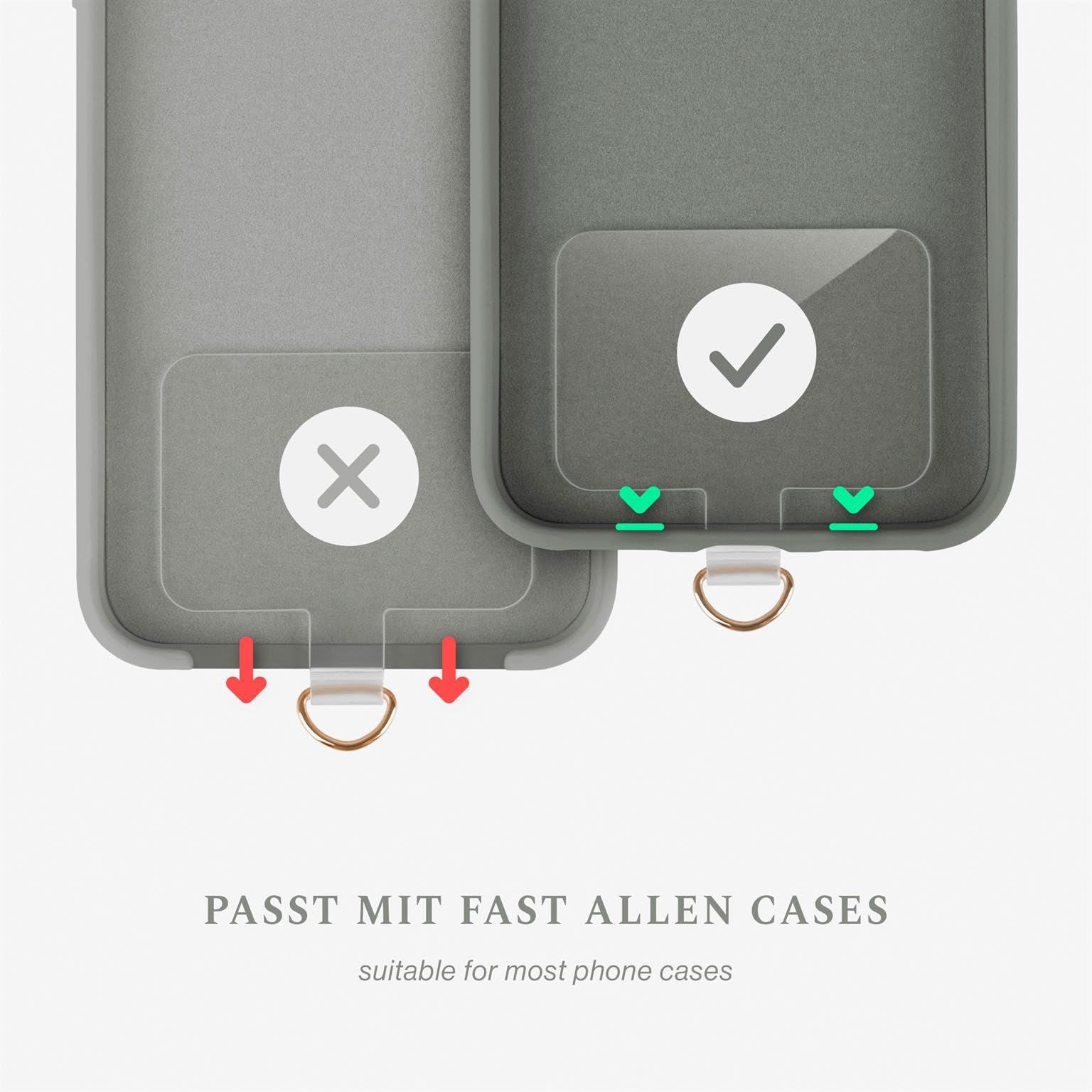 ONEFLOW Holzperlen Handykette Universal zum Umhängen, Abnehmbar mit Karabiner, Handyband für Hüllen für alle Smartphones, Perlen Holz Kette ohne Handyhülle, Chainless Terra Chain, Grau