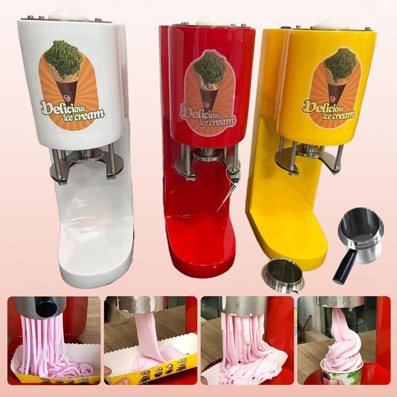 Máquina eléctrica para Hacer Helados con 4 moldes Intercambiables para Tiendas, Color Amarillo.,Yellow