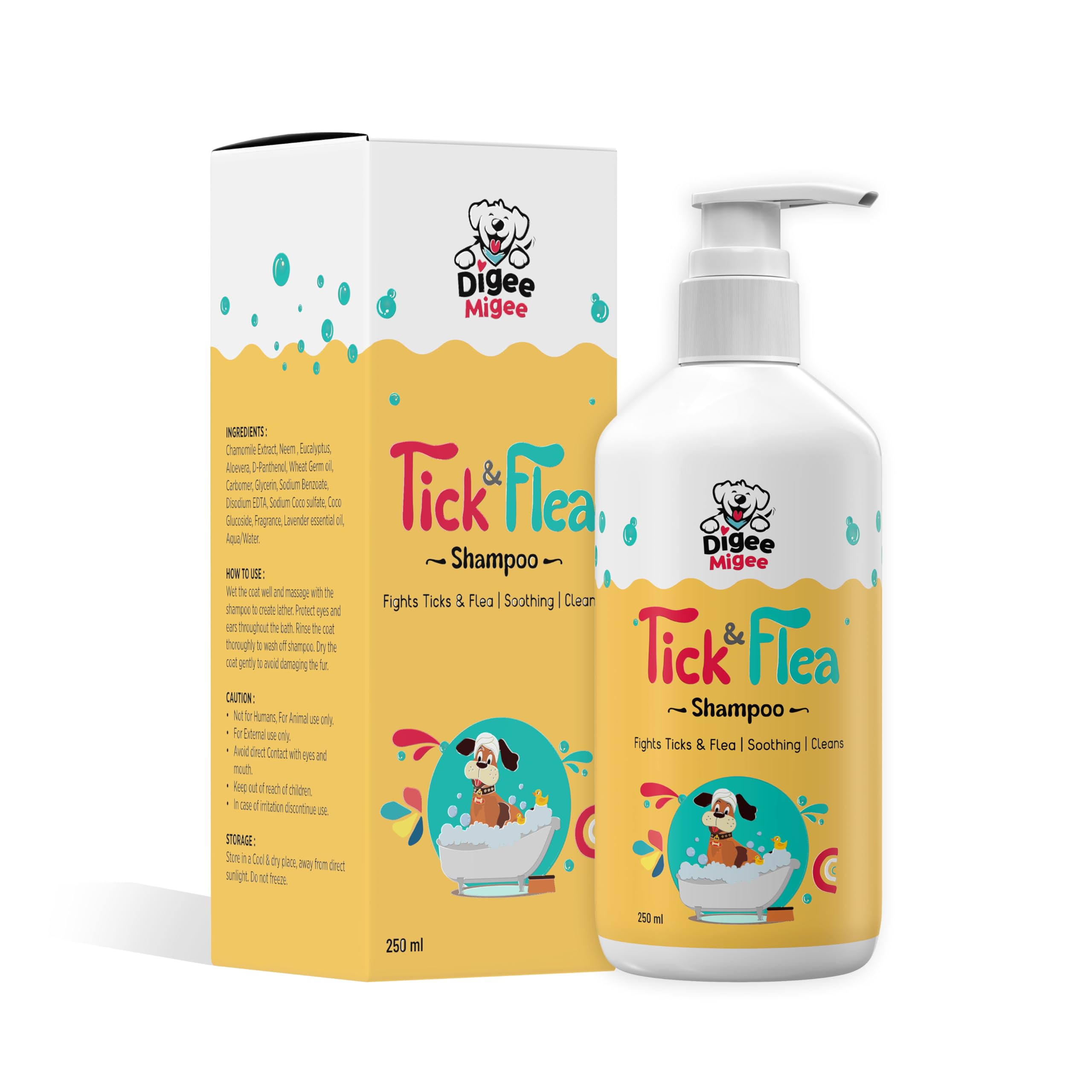 Tick & Flea Shampoo for All Types of Dog & Cat | Kills and Repels Parasites, Itch-Relief | with Neem, Eucalyptus & Wheat Germ Oil | Paraben Free, Ph Balanced | 250 ml