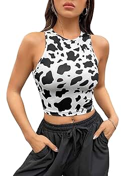 WDIRARA Women's Cow Graphic Printed Cute Y2k Sleeveless