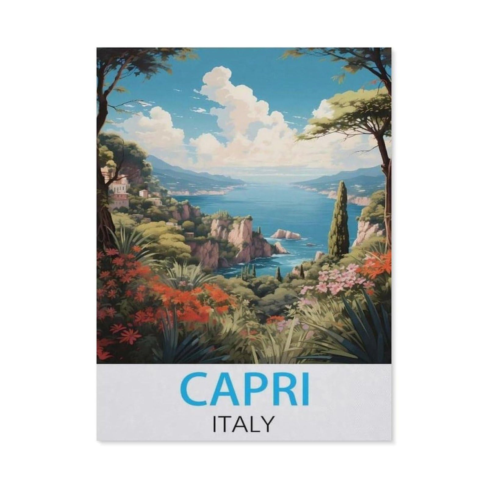Beayodkp （40 X 50 Cm/15.74 X 19.68 Inches） 5D Diy Full Round Drill Diamond Painting，Capri Italy Vintage Travel Poster，Embroidery Full Round Diamond Cross Stitch Rhinestone Mosaic Decor Gift-Ch91