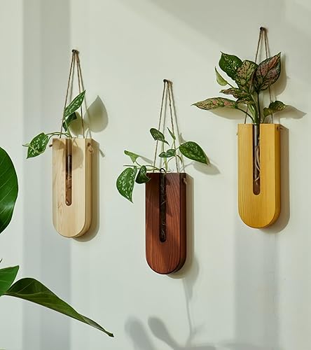 Miniatura 6 de Veichin Maceta de pared para interiores, jarrón de flores bohemio, estación de propagación, maceta colgante de madera, decoración de pared para sala