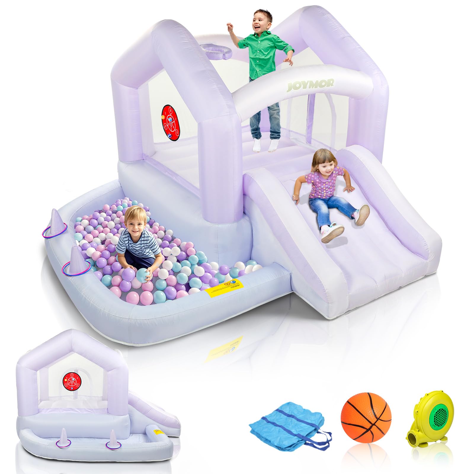 JOYMORGrandient Style 6-in-1 Inflatable Bounce House for Kids 3-6 w/Ball Pit, Ring-Toss Game, Basketball Hoop and Slide, Kids Bounce House with Blower for Toddlers Indoor & Outdoor Party