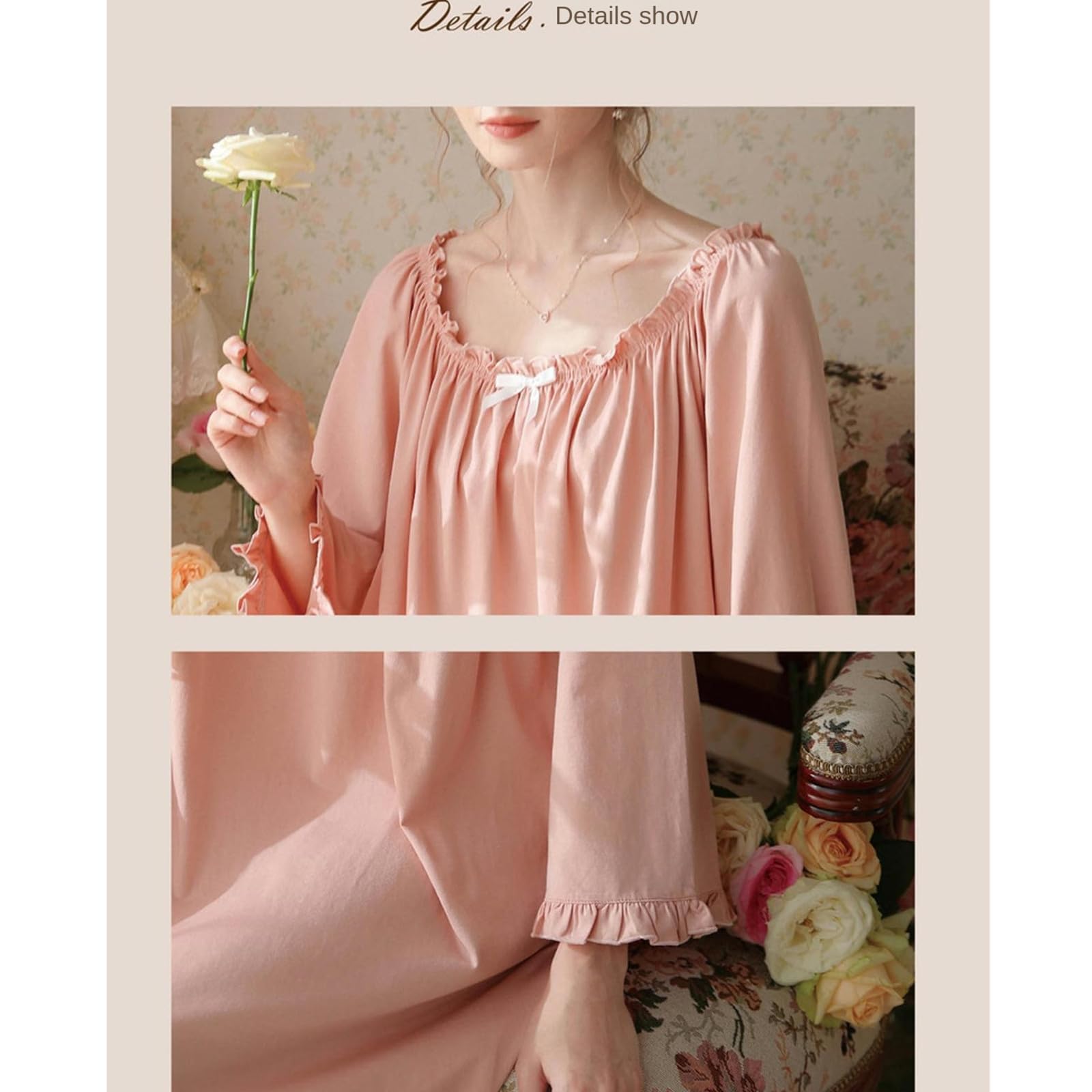 Camicia Notte Donna French Primavera E Autunno Long Cotton Pigia da Donna Maniche Lunghe da Donna Sottili Abiti da Casa di Grandi Dimensioni-Blu di Pavone-XL