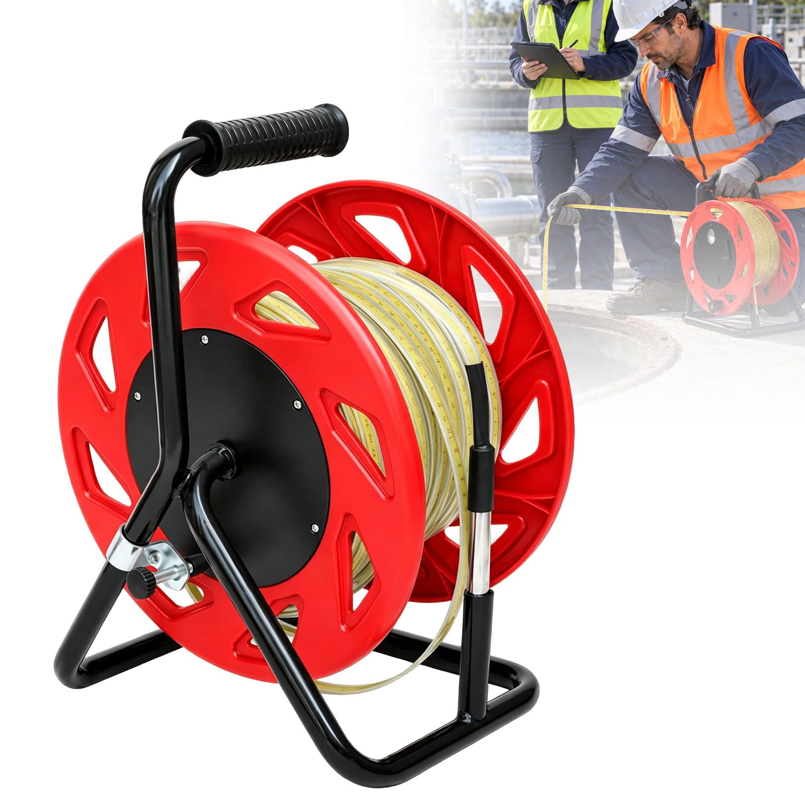 Medidor Profundidad Agua Pozo, Sonda Nivel Agua 316 INOX, Cinta Amarilla Alta Visibilidad, Indicador LED y Zumbador para Control de Aguas Subterráneas y Agricultura 300m-984ft