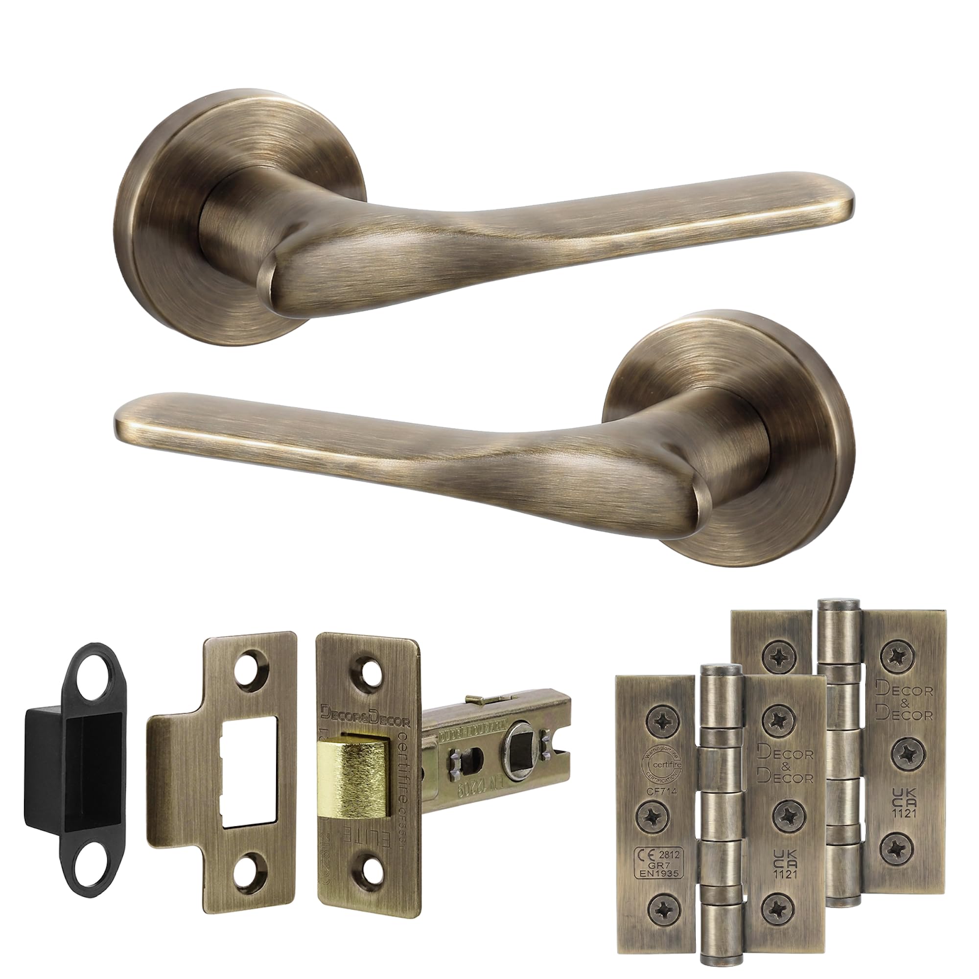 Decoranddecor Verita Antique Brass Internal Door Handles, Hinge Kit 76mm