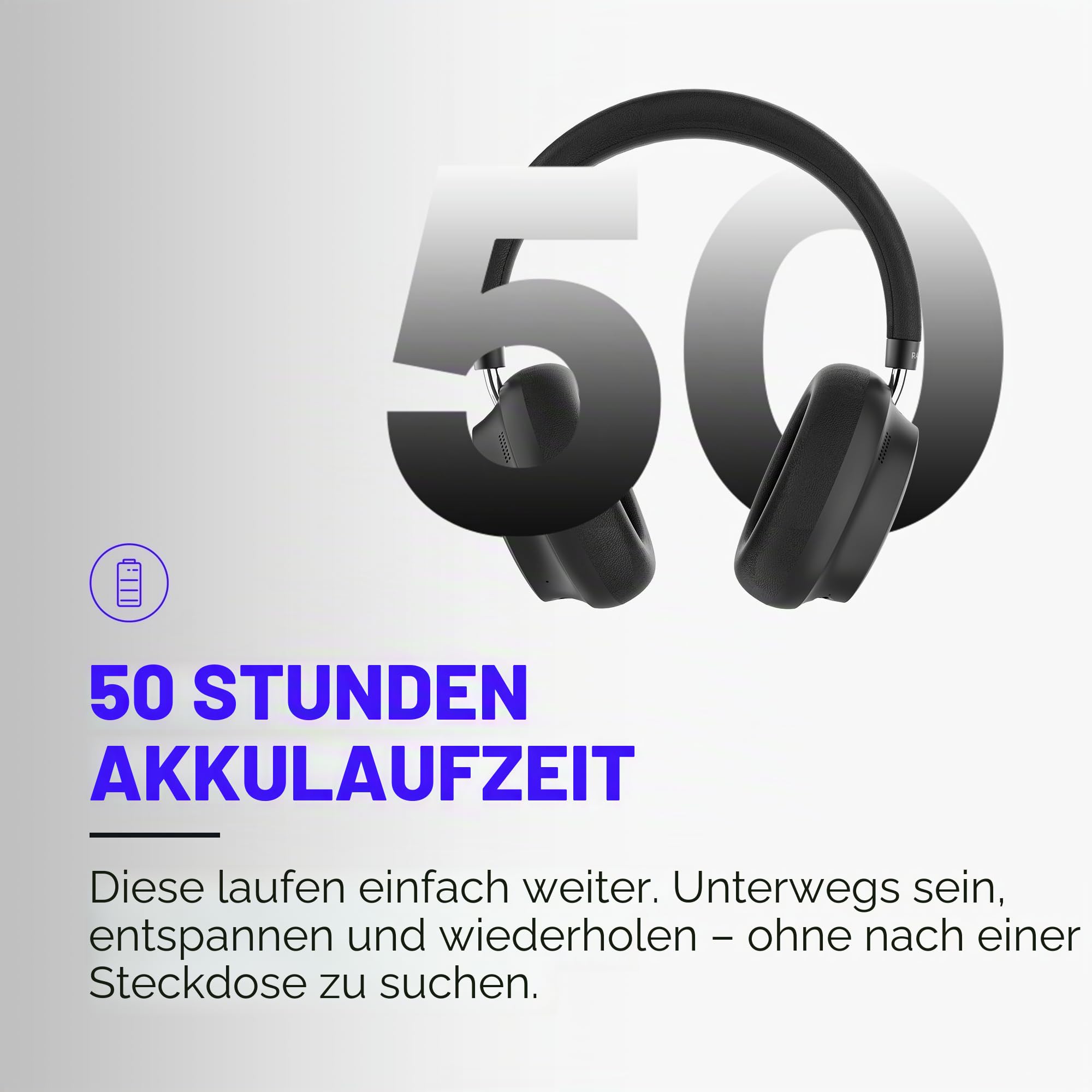 Raycon Essential Kopfhörer – Kabellose Bluetooth Over-Ear-Kopfhörer, mit Hybrid-aktiver Geräuschunterdrückung, 5 eingebaute Mikrofone, IPX4 wasserdicht & 50 Stunden Akkulaufzeit (Lila)