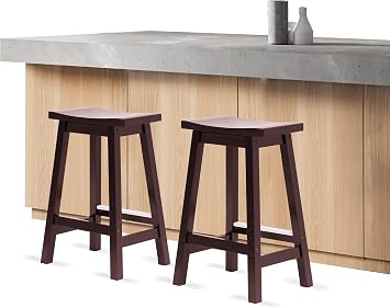 Bar Stools for Kitchen Island, Counter Height Bar Stools Set of 2, 24 Inch Wood Saddle Stool, Solid Wooden Seating with Footrest, Ideal for Breakfast Bar, Kitchen Island, Party Room, Backless, 2-Pack