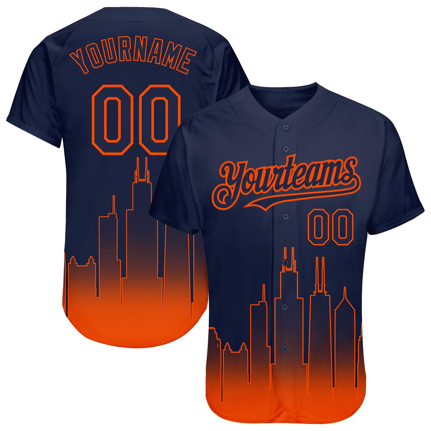 Custom Baseball City Jersey Personalized Stitched Custom Button Down Name Number Sports Shirts Uniform for Men Women Youth Orange-Navy