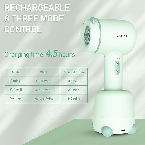 Miniatura 6 de YALICE Cordless Hair Dryer for Baby and Kids, Portable Travel Blow Dryer with Gentle Airflow & Low Heat Ionic Care for Infant, 3 Speed Settings,