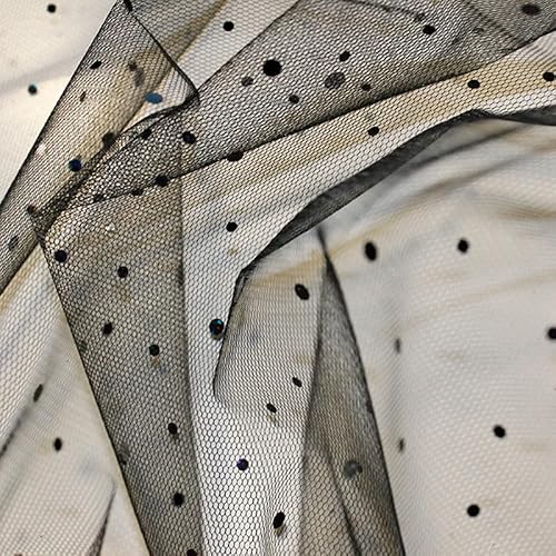 Oh Sew Crafty Limited Black Hologram Sequin Tulle Fabric Soft Dress Net 140Cm Wide (Price Per Metre) (Black)