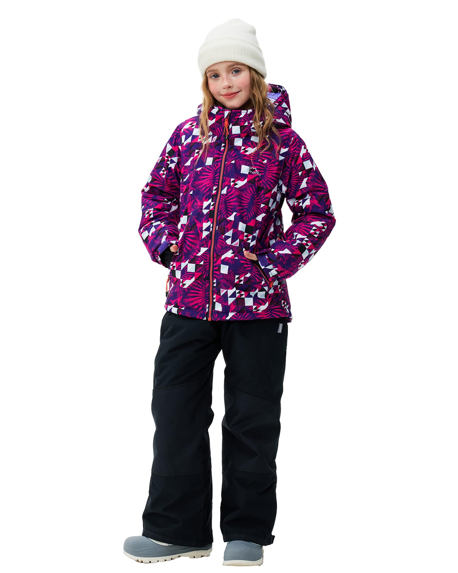 SMONTY Kinder Schneeanzug für Mädchen Winter Skijacke & Hose Set Kapuzenträger Set Winddicht Wasserdicht Warm
