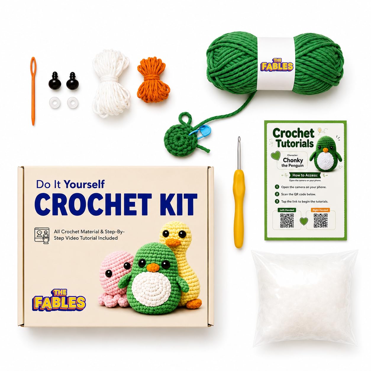 THE FABLES Chonky the Penguin DIY Crochet Kit Pack of 1 for Beginners, Penguin Theme, with Yarn, Crochet Hook, Stuffing and Step-by-Step Video Instructions-image-10
