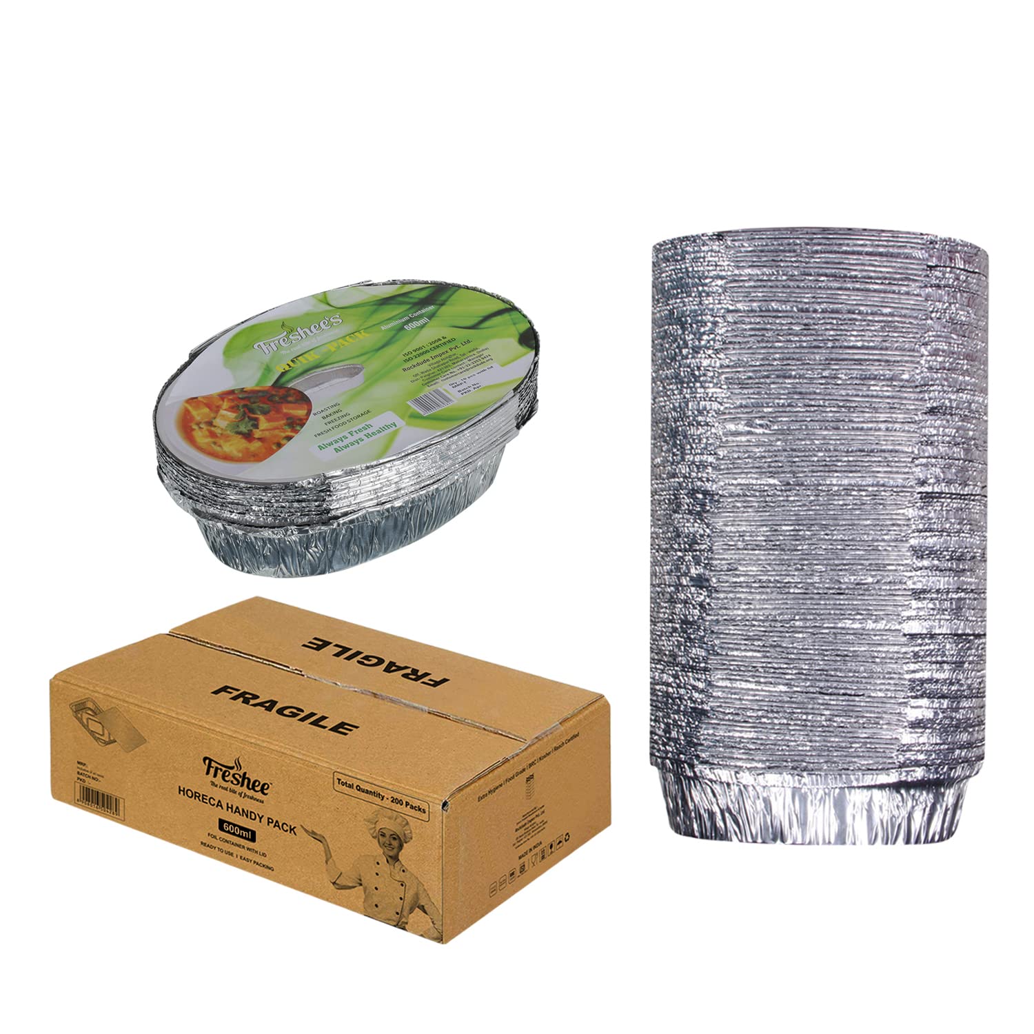 Freshee Aluminium Foil Container with Lid 600ml Handy Pack 200pcs