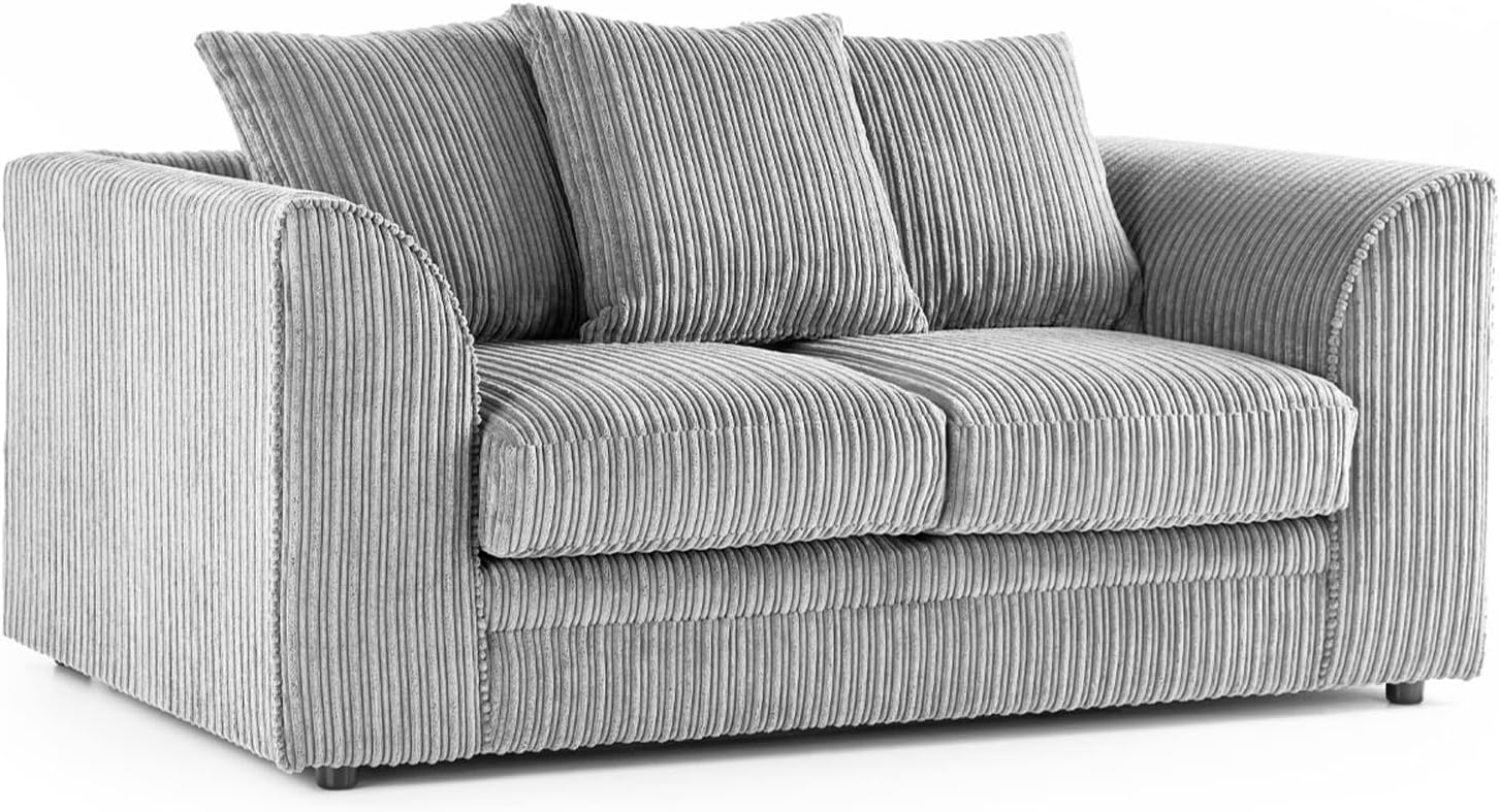 New Luxor Silver 2 Seater Soft Jumbo Cord Sofa Soft 2 Seater Luxury
