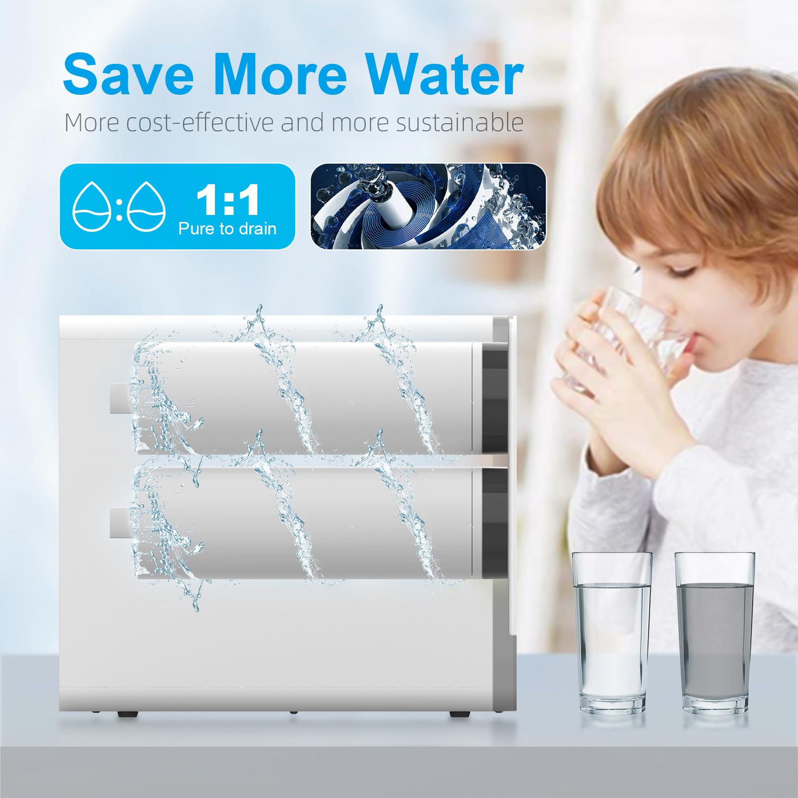 Ibergrif Sistema de Osmosis Inversa Debajo del Fregadero, sin Tanque, Filtración Profunda de 5 Etapas, Reduce TDS, PFAS, Instalación Rápida, Blanco, M91008-600