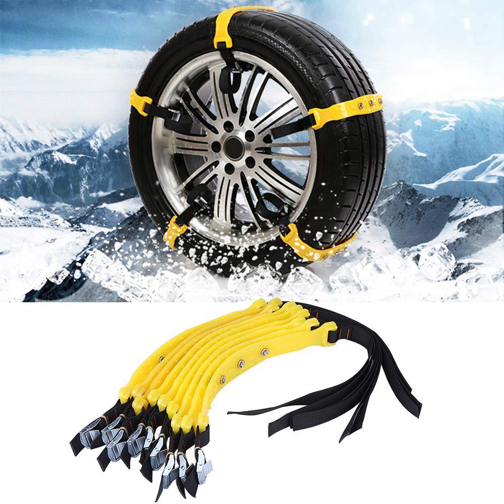 VOBOR Catene da Neve Universali, 10 pezzi Fasce Antiscivolo Anti Slittamento Emergenza Neve per pneumatici larghezza 185-285 mm, limite di velocità 40 km/h per auto SUV