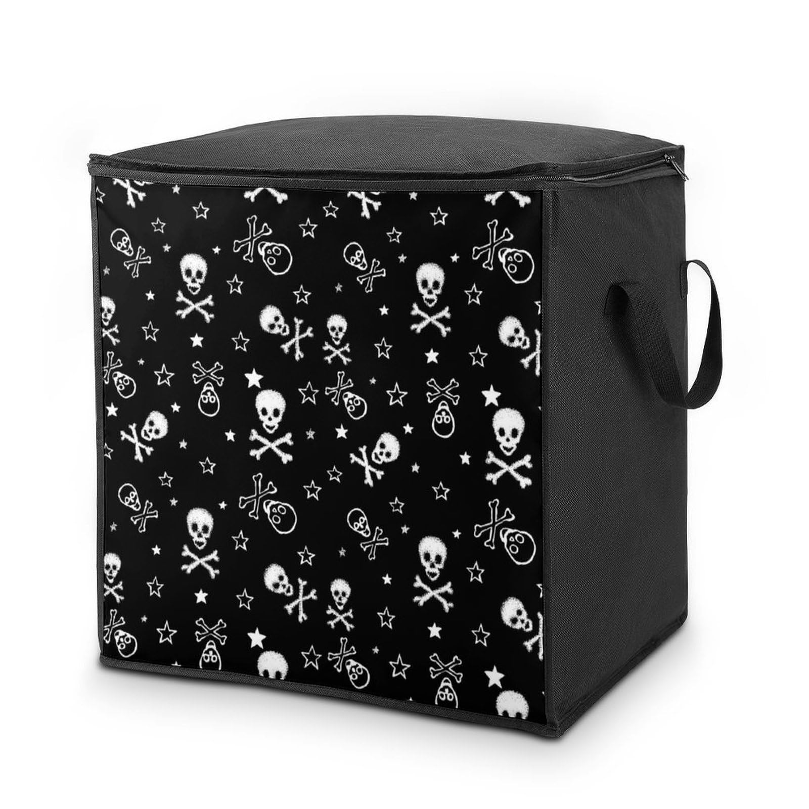 Lyfthologen 70L Storage Bags, Skull And Crossbones Storage Box with Lid Zipper And Handles, Clothes Bags for Quilt, Blankets, Bedding
