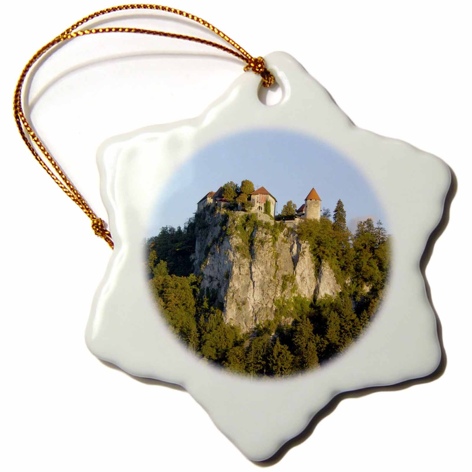 3dRose orn_82845_1 Slovenia, Bled, Lake Bled, Bled Castle EU38 LEN0000 Lisa S. Engel Brecht Snowflake Porcelain Ornament, 3-Inch