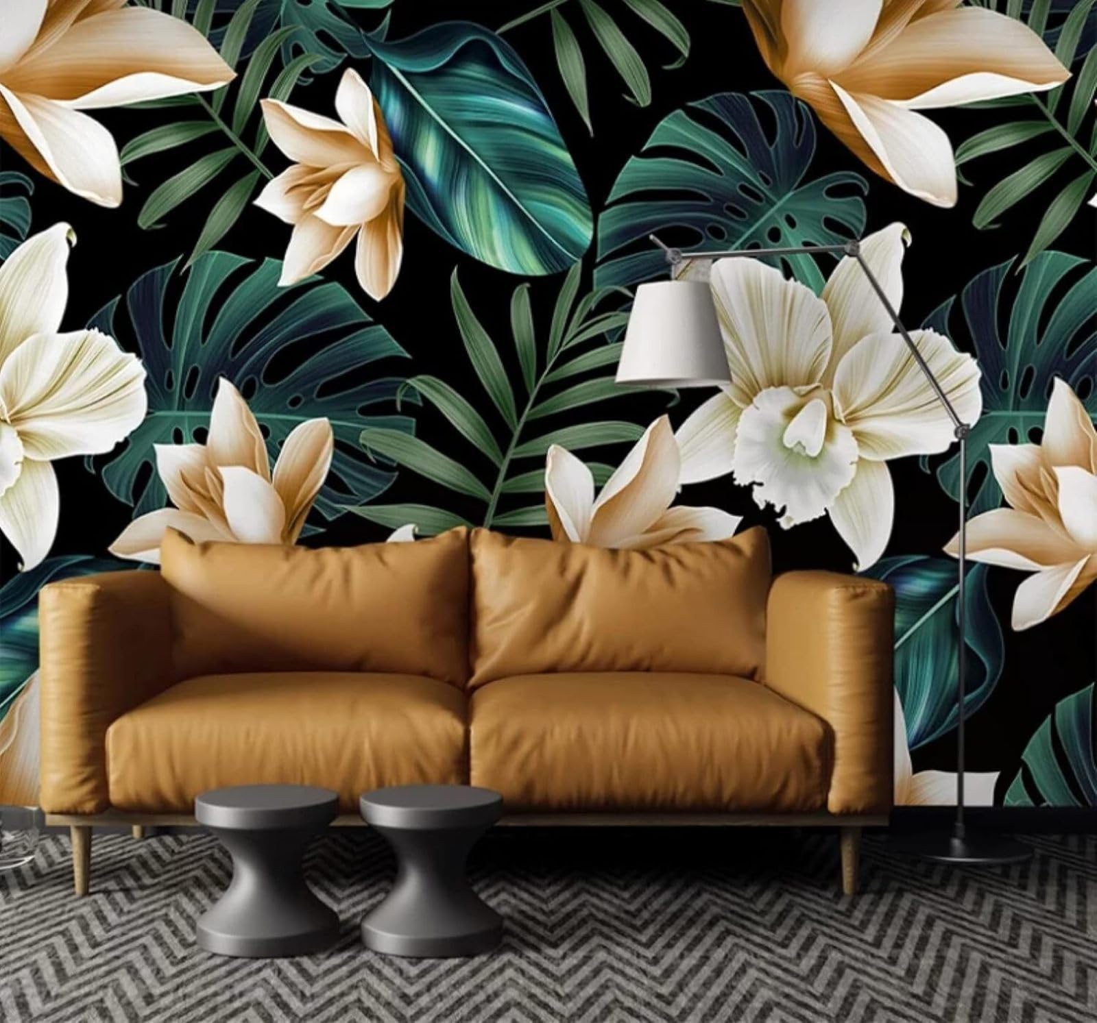 Wallpaper-3D-Xlm 400Cm×280Cm(B×H) Fresh Three Dimensional Rustic Floral Banana Leaves 3D Wallpaper Easy Install Feature Office Living Room Sofa Bedroom Tv Background Wall Decoration-400Cm×280Cm