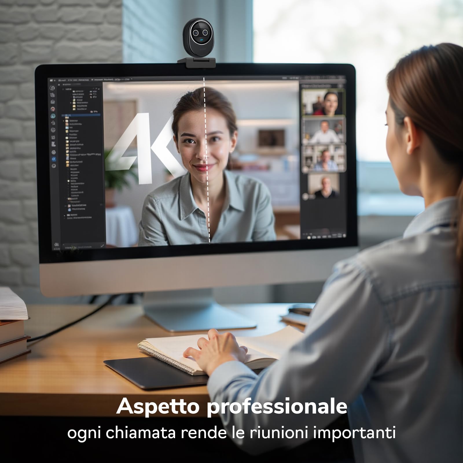 EMEET Piko+ Webcam 4K, la Prima Webcam 4K con Doppia Fotocamera AI al Mondo, 3 Microfoni e 3 Modalità Audio, Cover Magnetica per la Privacy Panda, per Gli Streamer Live