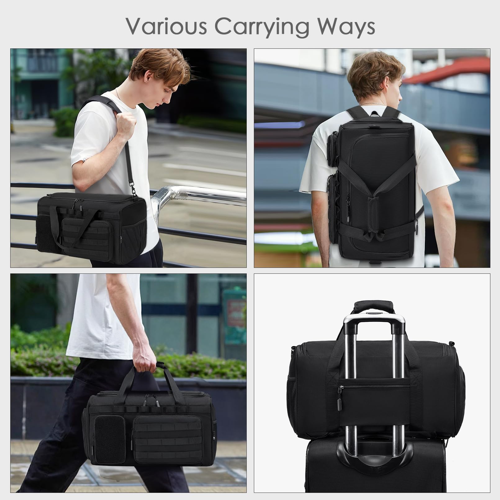 Reisetasche Handgepäck 40L，Oxford Sporttaschen mit Schuhfach Nassfach Taktischer Weekender Handtasche Duffle Bag Handgepäck Tasche Koffer