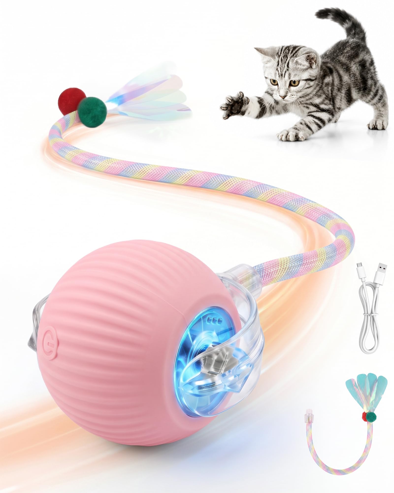 Interactive Cat Toy Ball for Indoor Cats, Rechargeable, Motion Activated